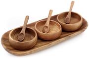 Condiment Sets Acacia Wood Round Condiment Set of 3 with Tray