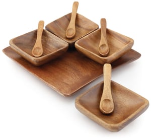 Acacia Wood Square Condiment Set of 4 with Tray