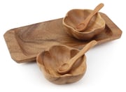 Acacia Wood Hibiscus Condiment Set of 2 with Tray