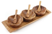 Acacia Wood Hibiscus Condiment Set of 3 with Tray