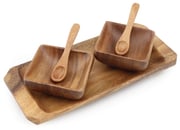 Acacia Wood Square Condiment Set of 2 with Tray